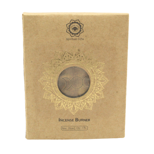 Mango Wood Incense Burner Brass Moon Phase 10 cm